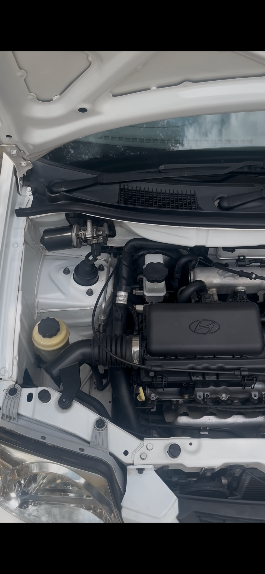 Cleaned and degreased engine bay of a Hyundai Atos